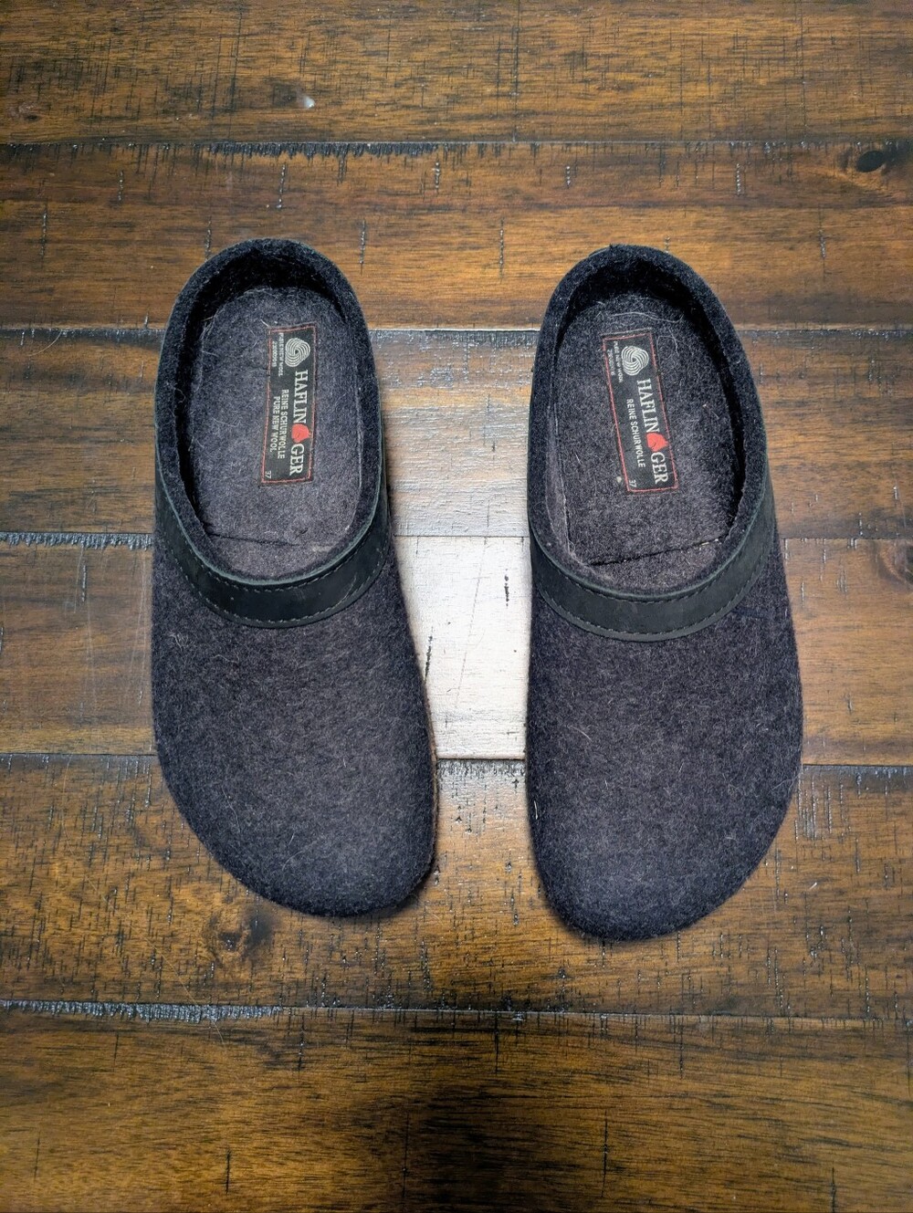 Haflinger Grizzly GZL Charcoal gray wool felt clogs mules slippers size 37 us 6